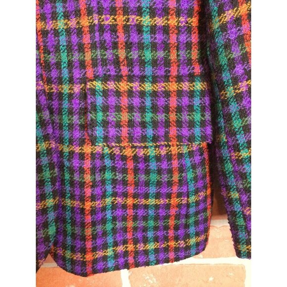 Vintage 80s Womens Blazer Colorful Plaid Jeweled Buttons Boyfriend Jacket Size 8 - Picture 3 of 8